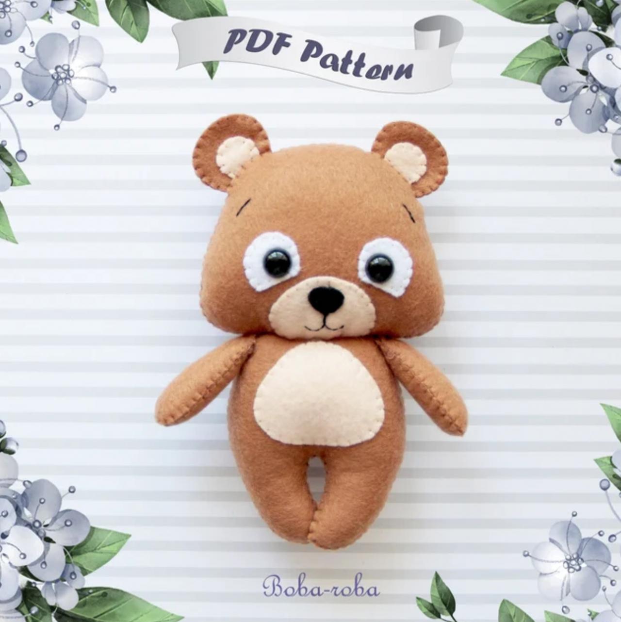 Felt Bear Pattern, Woodland Toy Pattern, Bear Sewing Patterns, Pdf Template Toy