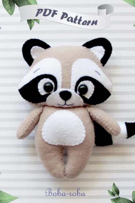 Felt Raccoon Pattern, Felt Animals Sewing, Woodland Toy