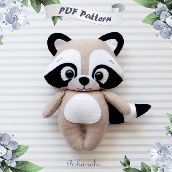 Felt raccoon pattern, felt animals sewing, woodland toy